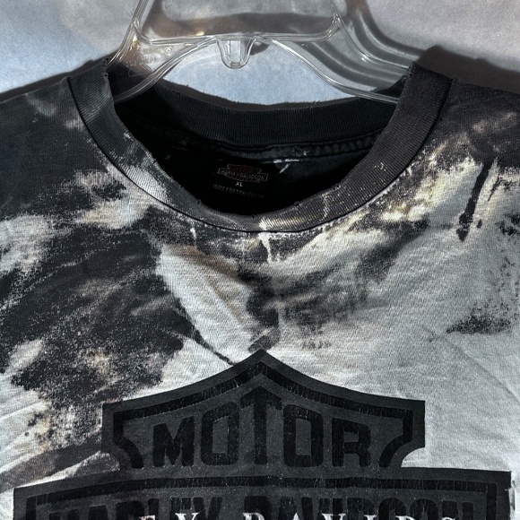 Vintage Harley Davidson Laughlin Tie Dye Black White Crop Top T Shirt Tee - Picture 7 of 10